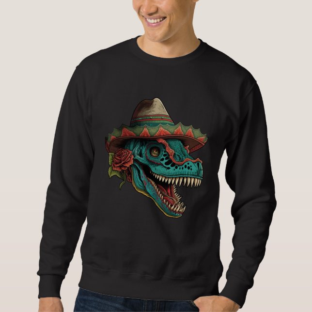 Dinosaur Sugar Skull Sombrero Mexican Cinco de may Sweatshirt (Vorderseite)