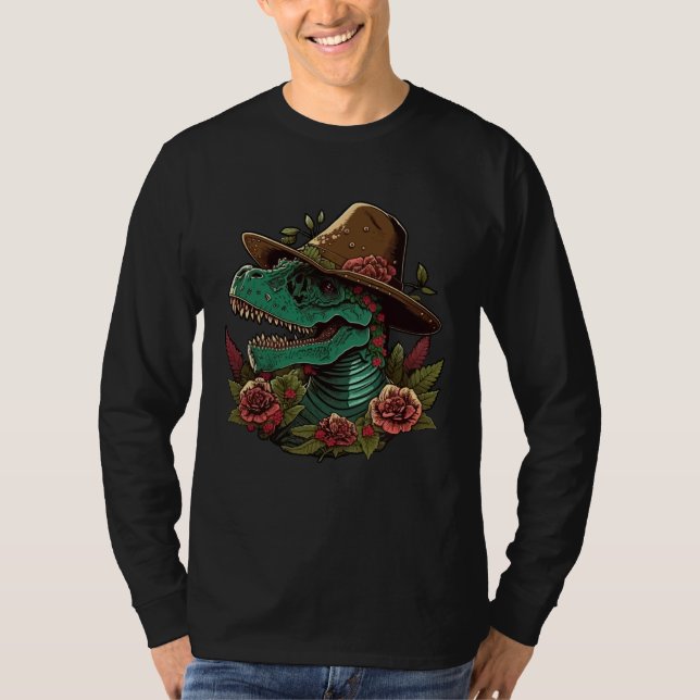 Dinosaur Sugar Skull With Sombrero Mexican Cinco d T-Shirt (Vorderseite)