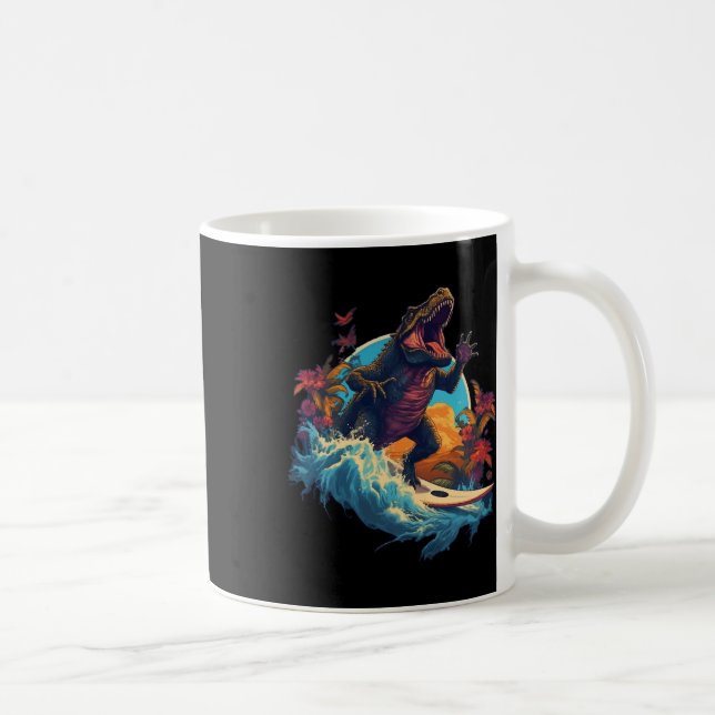 Dinosaur-Surfbrett-Strand-Surf-Surfer-Dinosaur-T-R Kaffeetasse (Rechts)