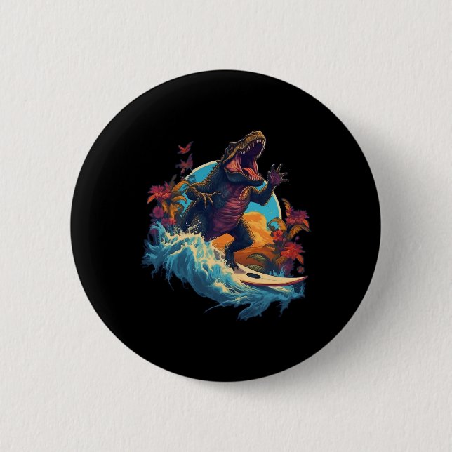 Dinosaur-Surfbrett-Strand-Surf-Surfer-Dinosaur-T-S Button (Vorderseite)