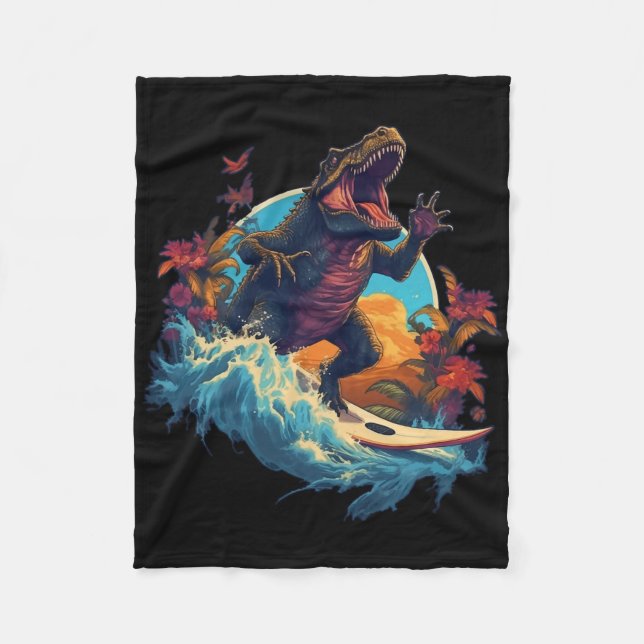 Dinosaur-Surfbrett-Strand-Surf-Surfer-Dinosaurier- Fleecedecke (Vorderseite)