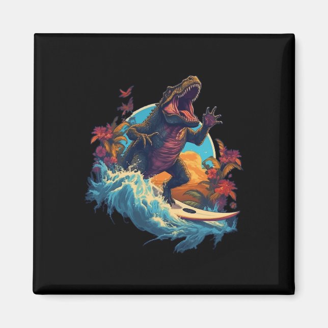 Dinosaur-Surfbrett-Strand-Surf-Surfer-Dinosaurier- Magnet (Vorne)