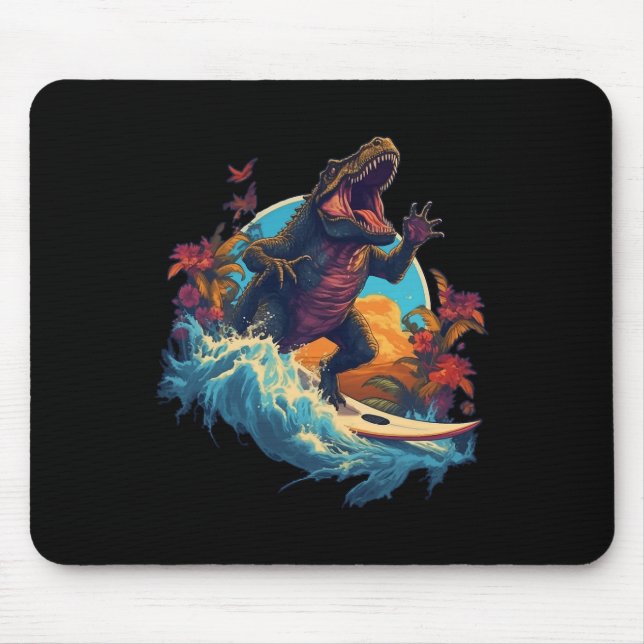 Dinosaur-Surfbrett-Strand-Surf-Surfer-Dinosaurier- Mousepad (Vorne)