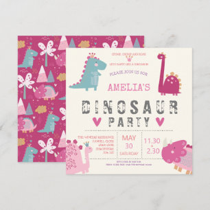 Dinosaur süß modern rosa Geburtstagsfeier Einladung