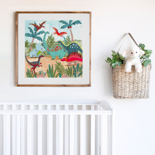 Dinosaur süß prähistorischer Dschungel Kinder Poster