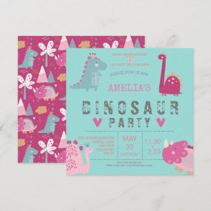 Dinosaur süße moderne rosa Geburtstags-Party-Einla Einladung
