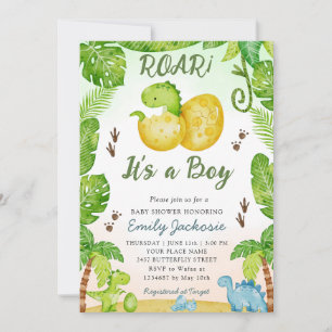 Dinosaur Süßwasserfarbe Grünzeug Junge Baby Shower Einladung