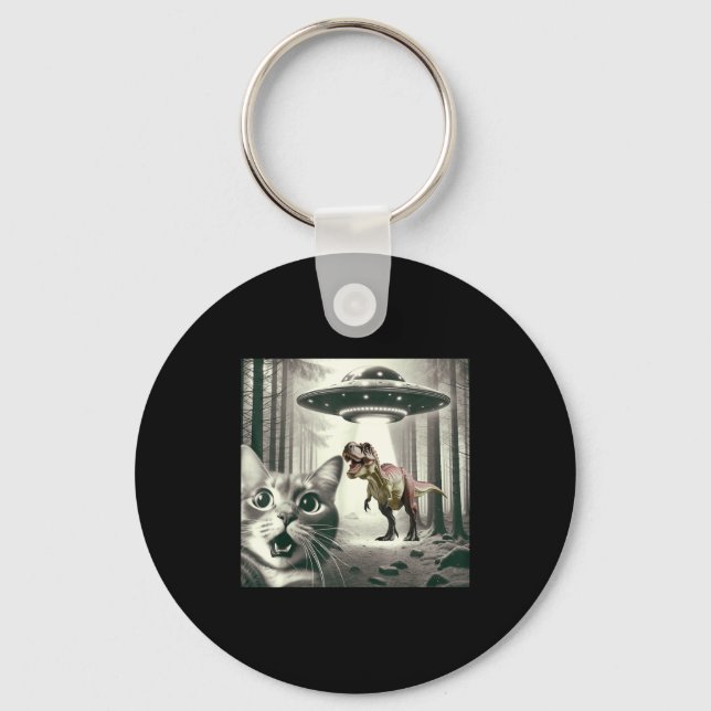 Dinosaur T Alien Cat Selfie UFO Rex Schlüsselanhänger (Vorderseite)