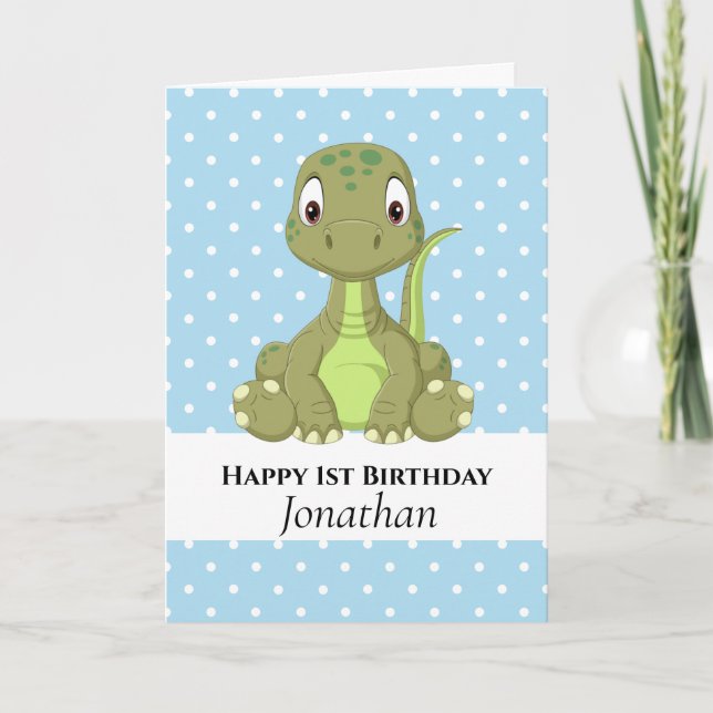 Dinosaur T Rex 1. Blue Birthday Card Karte (Vorderseite)
