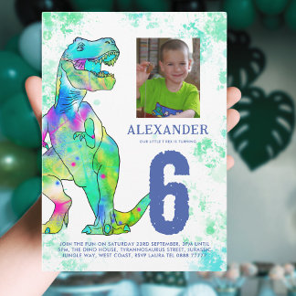 Dinosaur T-Rex 6. Geburtstagsparty Wassercolor Einladung