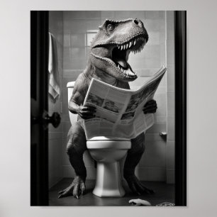 Dinosaur T-Rex auf der Toilette Badezimmer Wand Ku Poster