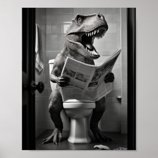 Dinosaur T-Rex auf der Toilette Badezimmer Wand Ku Poster