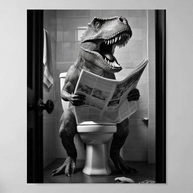 Dinosaur T-Rex auf der Toilette Badezimmer Wand Ku Poster (Vorne)