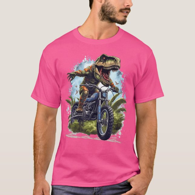 Dinosaur T Rex auf Dirt Bike Funny Dinosaur Motorb T-Shirt (Vorderseite)