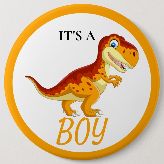 Dinosaur T Rex Baby Shower Boy Button (Vorderseite)