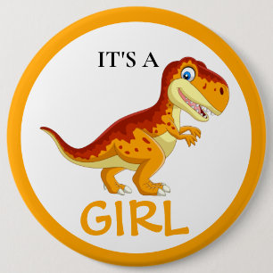 Dinosaur T Rex Baby Shower Girl Button