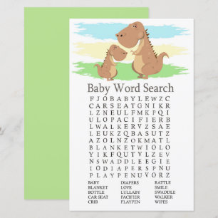 Dinosaur T-rex Baby Shower Word Search Game