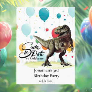 Dinosaur T-Rex Balloons Save the Date Postkarte