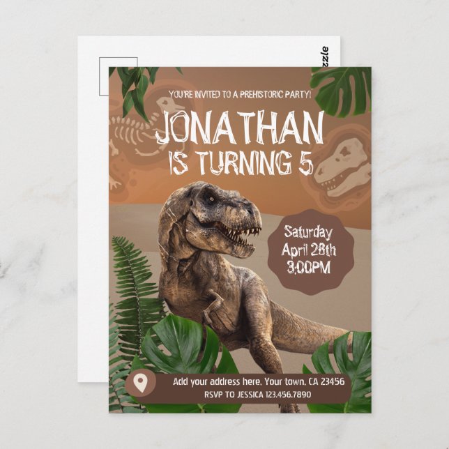 Dinosaur T rex Birthday Theme Party Postkarte (Vorne/Hinten)