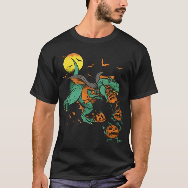 Dinosaur T Rex Boo Halloween Boys Pumpkin Matching T-Shirt (Vorderseite)