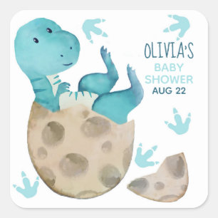 Dinosaur T Rex Boy Baby Dusche Quadratischer Aufkleber