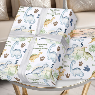 Dinosaur T rex Boy Geburtstagsname Text Geschenkpapier
