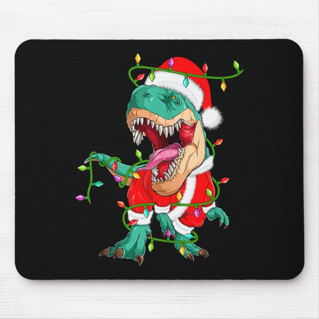 Dinosaur T-rex Christmas Lights Funny Santa Cute A Mousepad (Vorne)