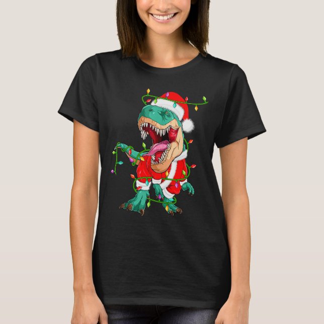 Dinosaur T-rex Christmas Lights Funny Santa Cute A T-Shirt (Vorderseite)