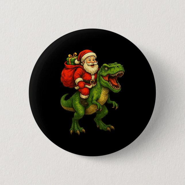 Dinosaur T Rex Christmas Santa Dinosaur Xmas Boys  Button (Vorderseite)