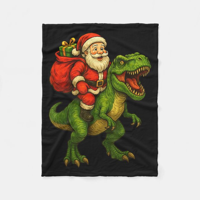 Dinosaur T Rex Christmas Santa Dinosaur Xmas Boys  Fleecedecke (Vorderseite)