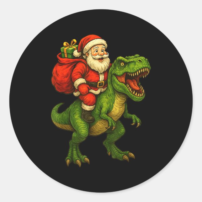 Dinosaur T Rex Christmas Santa Dinosaur Xmas Boys  Runder Aufkleber (Vorderseite)