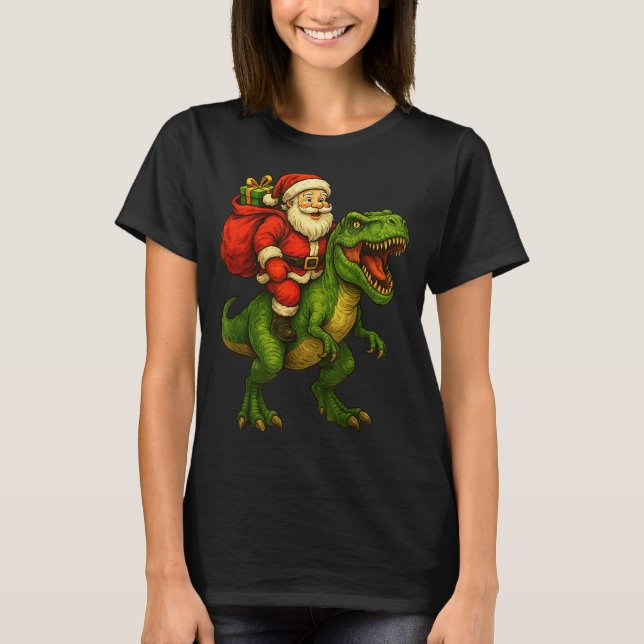 Dinosaur T Rex Christmas Santa Dinosaur Xmas Boys  T-Shirt (Vorderseite)