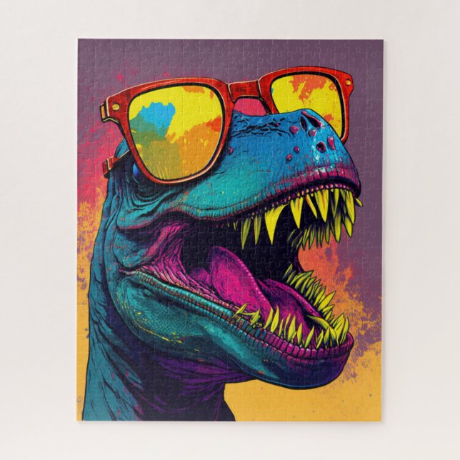 Dinosaur T Rex Cool Orange Blue Puzzle (Vertikal)