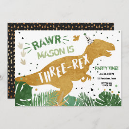 Dinosaur T-Rex Drei-Rex RAWR Gold Boy Birthday Einladung