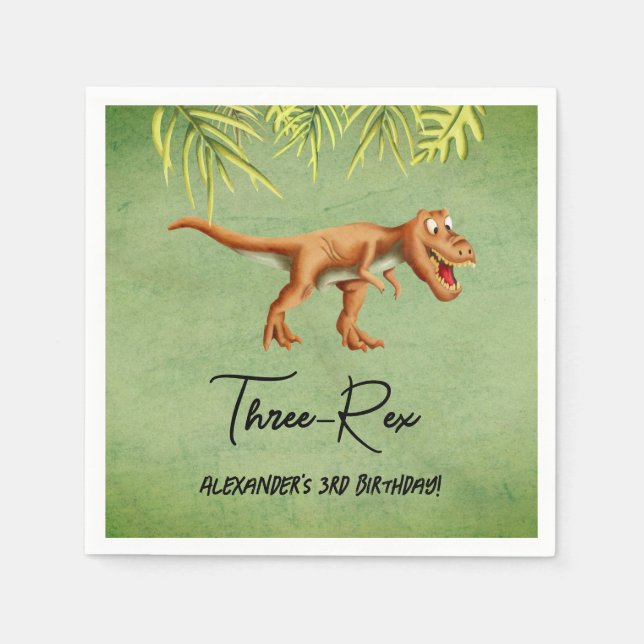 Dinosaur T Rex Dritter Geburtstag  Serviette (Vorderseite)