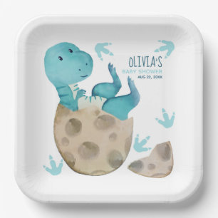 Dinosaur T-Rex Egg Hatching Boy Baby Showdusche Pappteller