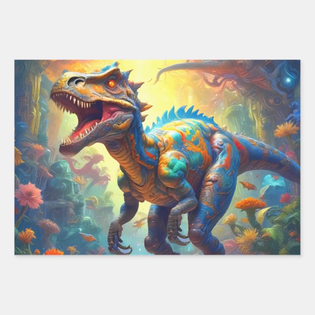 Dinosaur T-Rex Fantasy World Geschenkpapier Set (Vorderseite)