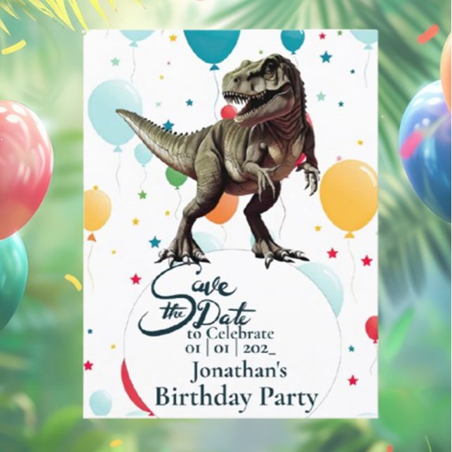 Dinosaur T-rex Geburtstag Save the Date Postkarte (Throw the ultimate Jurassic dinosaur birthday bash with T-Rex themes!)