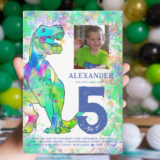 Dinosaur T-Rex Geburtstagsparty Foto Einladung