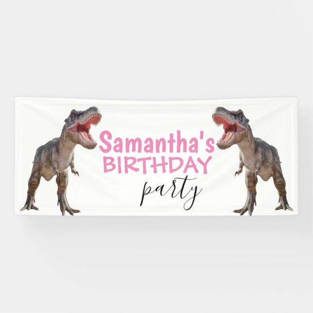 Dinosaur T rex Girl Pink Banner (Horizontal)