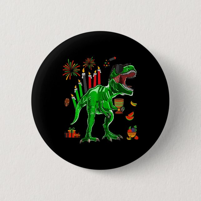 Dinosaur T-rex Happy Kwanzaa Sieben Prinzipien von Button (Vorderseite)