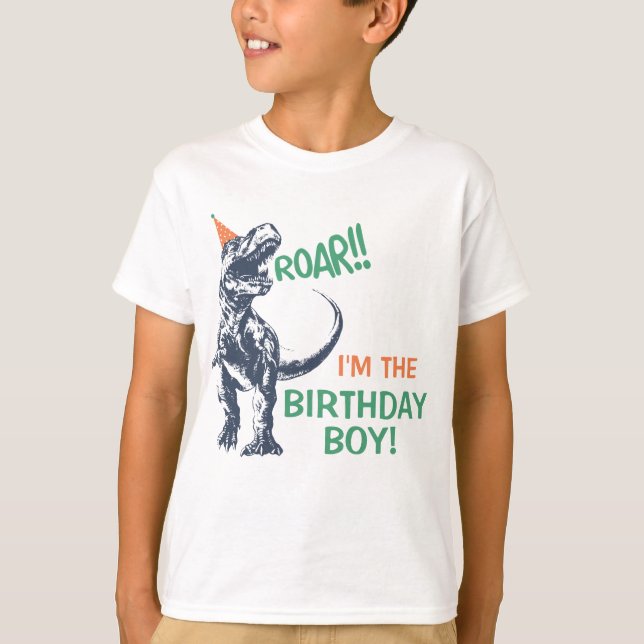 Dinosaur T-Rex in Party Hat Birthday Boy Shirt (Vorderseite)