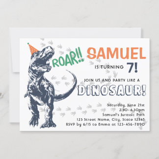 Dinosaur T-Rex in Party Hat Birthday Party Einladung