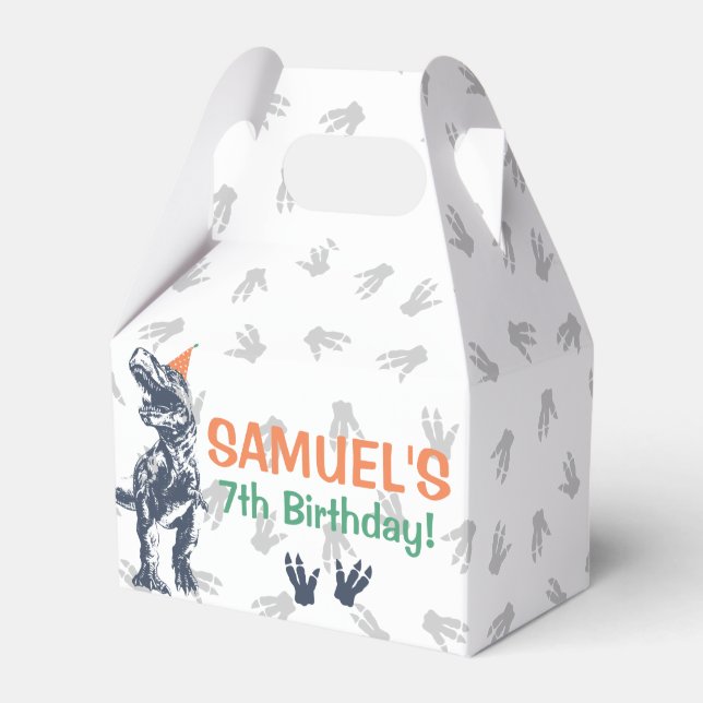 Dinosaur T-Rex in Party Hat Birthday Party Geschenkschachtel (Vorderseite)