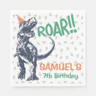 Dinosaur T-Rex in Party Hat Birthday Party Serviette