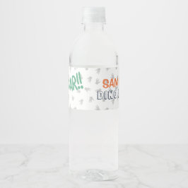 Dinosaur T-Rex in Party Hat Birthday Party Wasserflaschenetikett