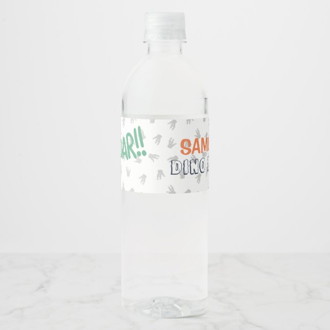 Dinosaur T-Rex in Party Hat Birthday Party Wasserflaschenetikett (Vorderseite)
