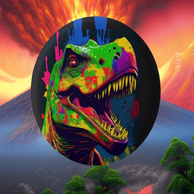 Dinosaur T Rex Jurassic Colorful Button (dinosaur,banner,sign,birthday,party,dino,t rex,jurassic,personalized,for kids)