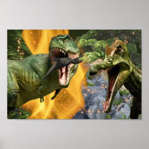 Dinosaur T-rex kämpfen Flammen Jungen Dino Thema Poster