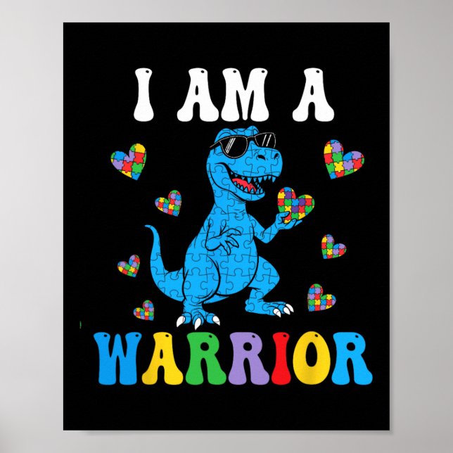 Dinosaur T-rex Kinder ich bin ein Krieger Autismus Poster (Vorne)